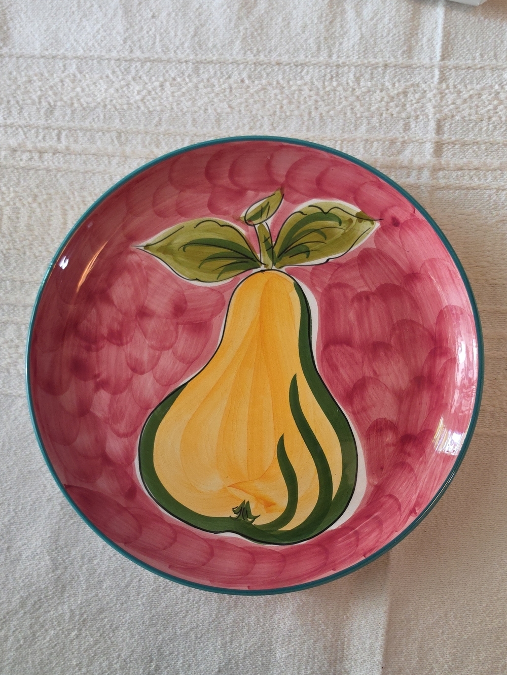 Alcobaca Portugal Hand-Painted Pear Plate - Pink and Yellow